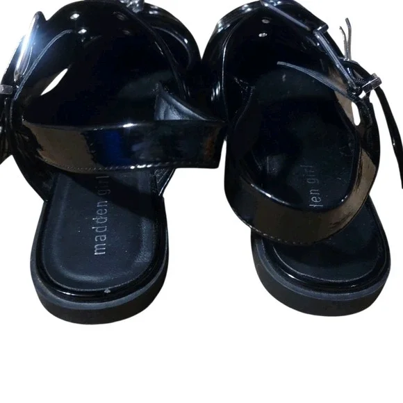 NWOB Madden Girl black patent leather pointed toe buckle sling back flats SZ 7 - Picture 6 of 7
